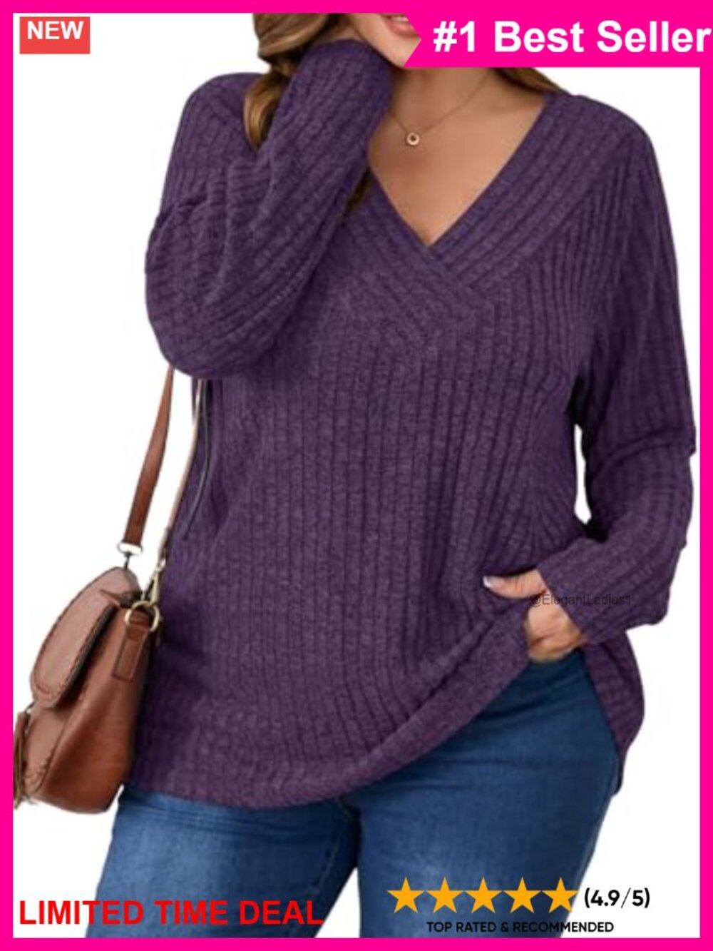 Womens Plus Size V Neck Tunic Sweater Long Sleeve Pullover